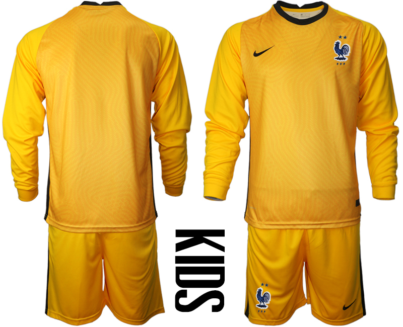 2021 France yellow goalkeeper youth long sleeve soccer jerseys->youth soccer jersey->Youth Jersey